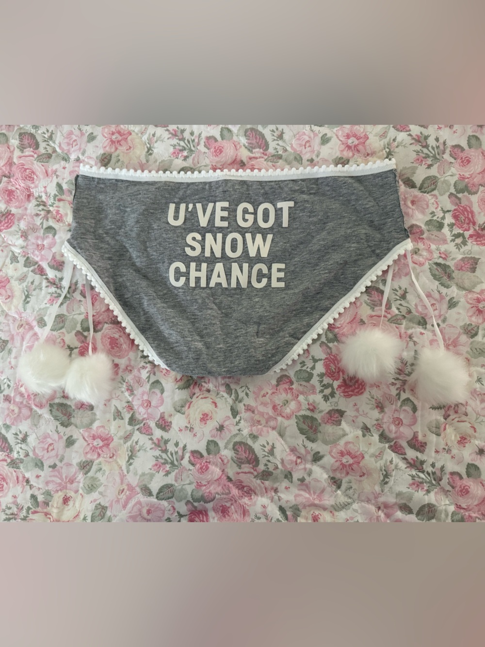 ❄️NEW Victoria’s Secret Hiphugger Panty U’ve Got Snow Chance Pom Poms Gray White
